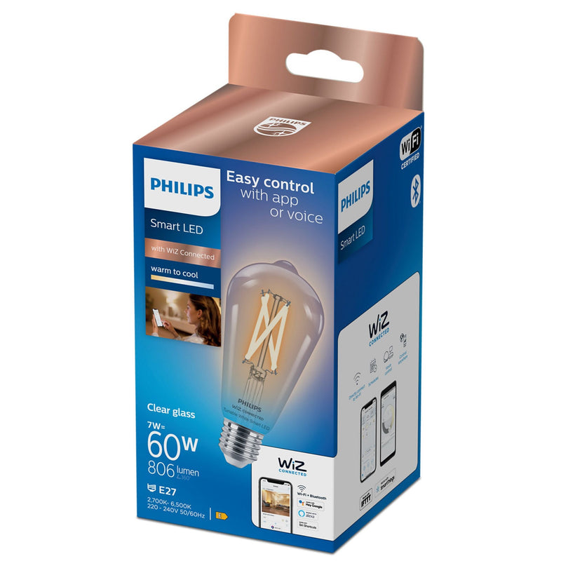 Philips Bombilla LED smart WiZ Vela Edison E27 60W 927-65 con wifi y Bluetooth 372245