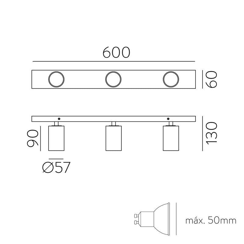 ACB Gina Plafón 3874/R3 Blanco texturado, LED GU10 3x8W, CL.I, Orientable P3874R30B