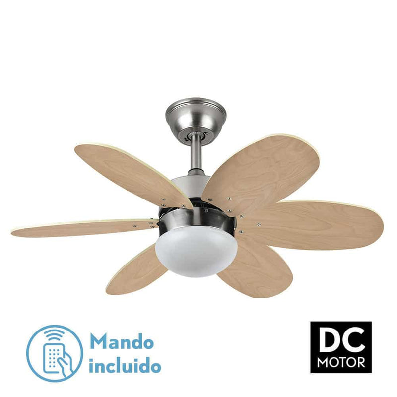 Fabrilamp Alves Ventilador Dc 2xe27 Niquel 6 Aspas Rev. Haya/plata 41x85d C/ Remoto Y Temporizador 175791642