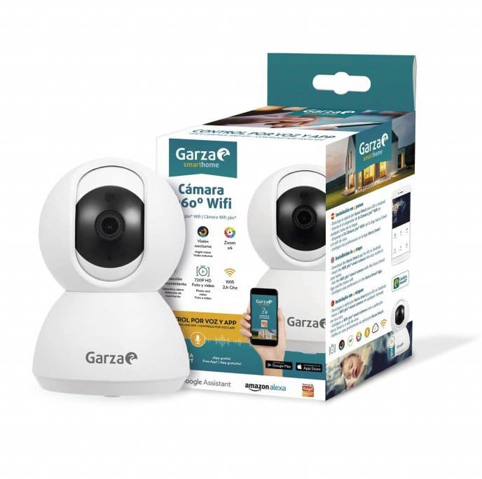 Garza 401266 Smarthome Cámara IP WIFI inteligente 360, visión nocturna, HD, iOS, Android, Alexa, Google