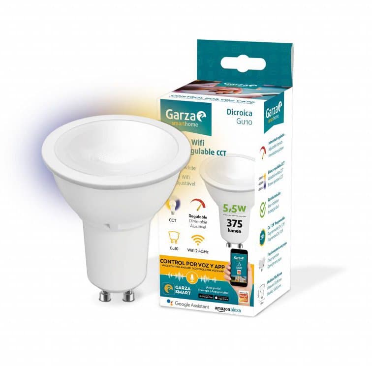 Garza 40176 Smarthome Bombilla LED WiFi CCT 5.5w GU10 Inteligente, Control por Voz y Alexa, 5 W, Blanco