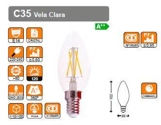 RSR 0353D Bombilla Led Vela Clara C35 E14 5W 2700K Dimmable