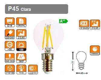 RSR 0473D Bombilla Esférica Led Clara P45 5W E14 2700K Regulable Dimmable