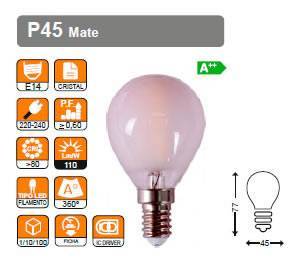 RSR 0473MD Bombilla Esférica LED P45 Mate 5W, E14 Regulable Dimmable