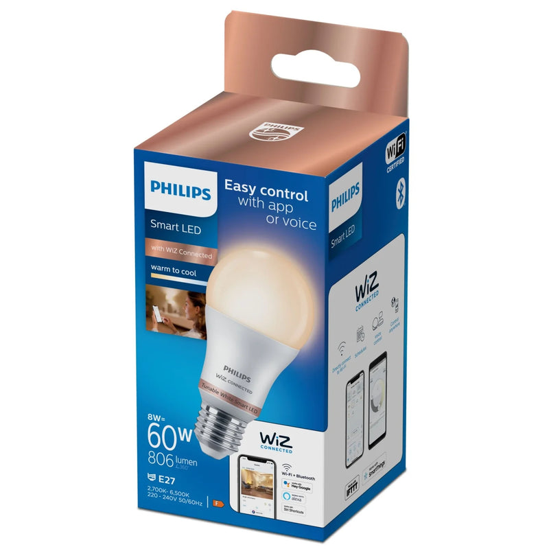 Philips Bombilla LED smart WiZ standard E27 60W 2700-6500K 806lm 927-65 WiFi 372429