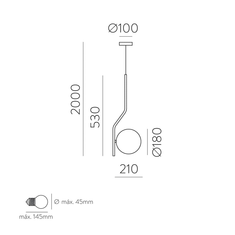 ACB Maui Colgante 8163/1 Opal/Negro Mate, LED E27 15W, CL.I, (E27 max. Ø45 mm) C81631N