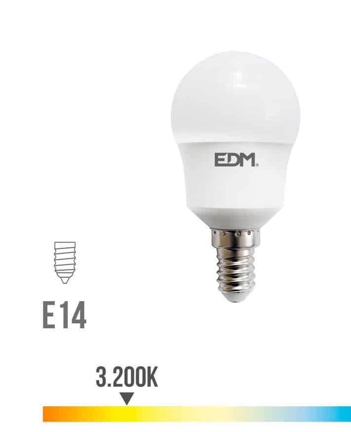 BOMBILLA ESFERICA LED E14 8.5W 940 LM 3200K LUZ CALIDA