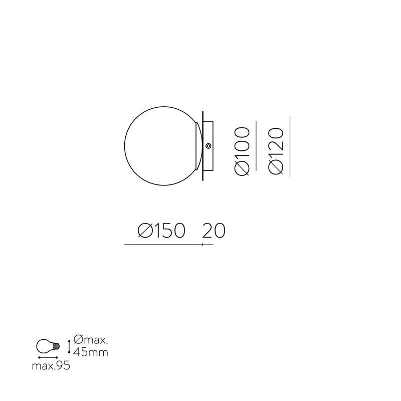 ACB Parma Aplique 16/3946-15 IP Opal/Negro Mate, LED E27 15W, CL.II IP44, (E27 max. Ø45 mm) A3946080N