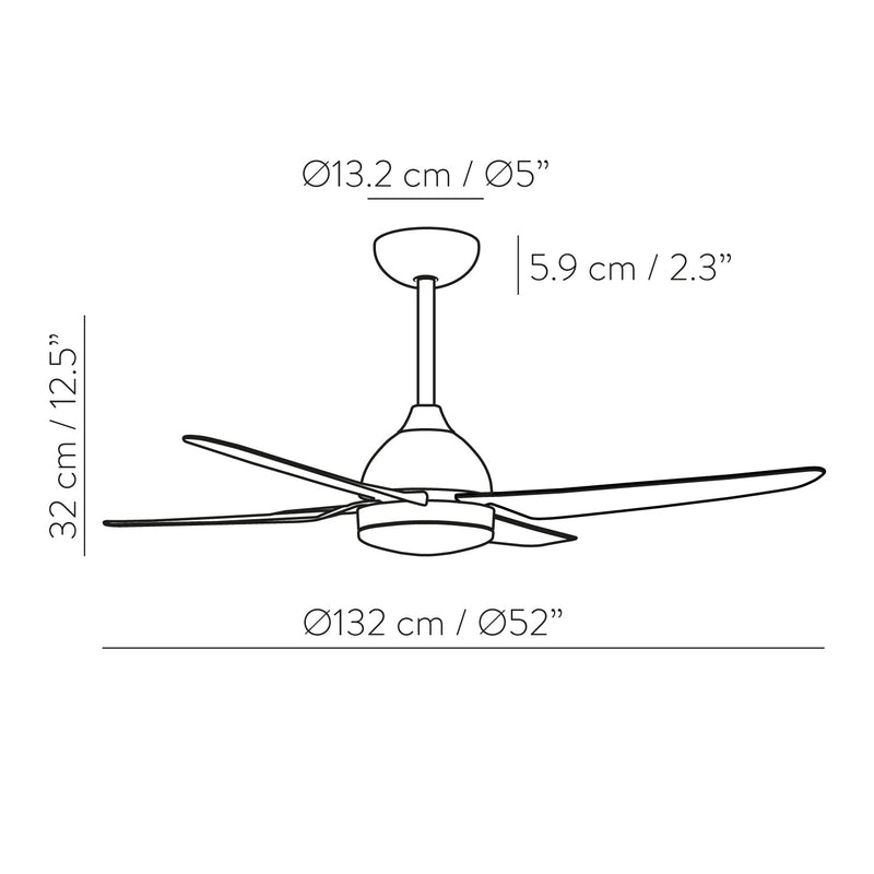 ACB Barine Ventilador de techo 2506/52 DC Blanco Mate, LED 24W 2300lm + MOTOR DC 32W, CRI80 CL.I, Mando a distancia, Regulable intensidad, Regulador Kelvin step 3000-4000-6000 V25064231B