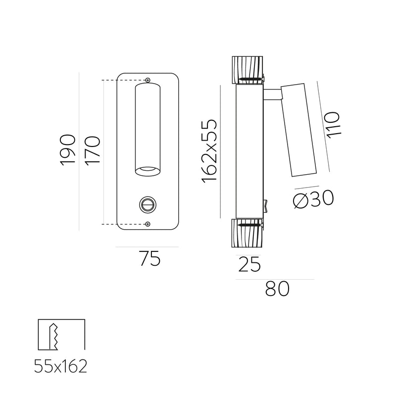 ACB Aron Empotrable 16/3240 Negro Texturado, LED 3W 3000K 315lm, CRI90 CL.I, LED integrado, Con interruptor E32401N