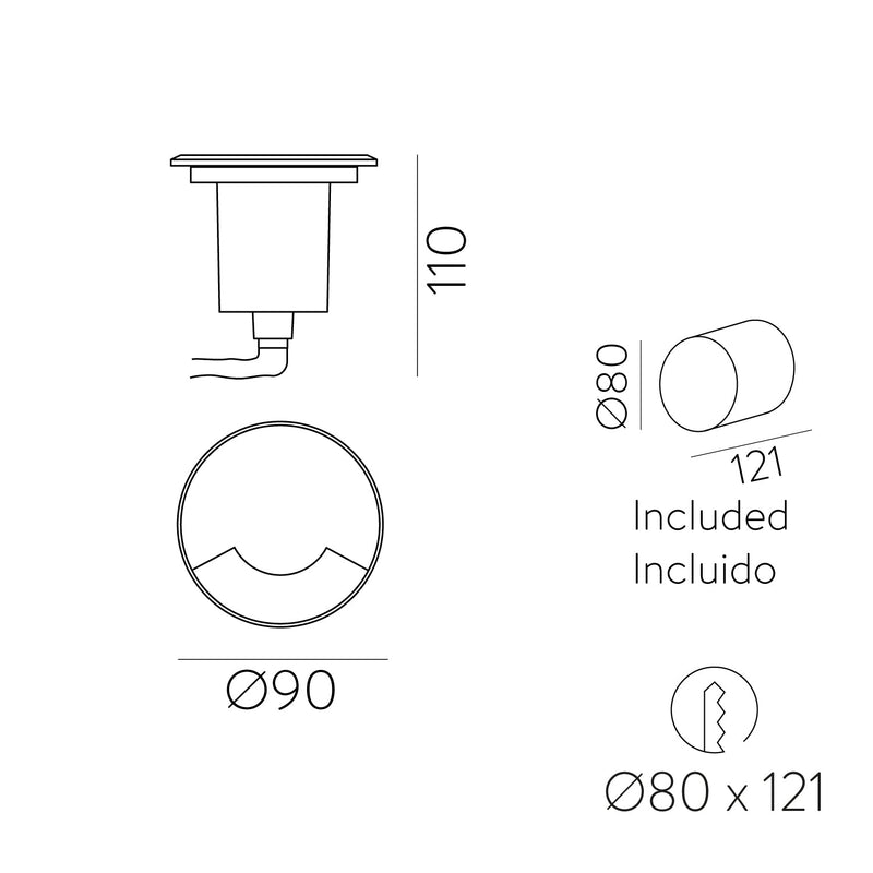 ACB Indus Empotrable 2065/9 Aluminio ADC12, LED GU10 8W, CL.I IP67 E2065080IN