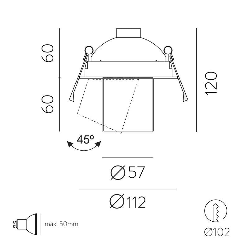 ACB Gina Empotrable 3874 Negro Texturado, LED GU10 8W, CL.II, Orientable E3874080N