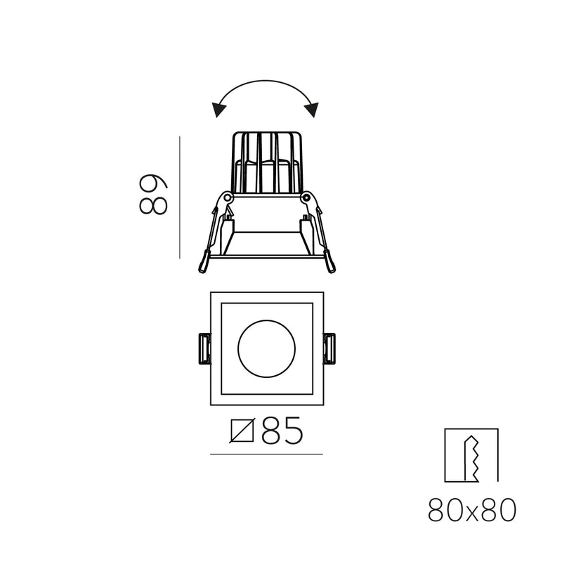 ACB Move Empotrable 3984/8 Cuadrado Negro Texturado, LED COB 12W 2700K 1160lm, CRI90 CL.II IP44/IP20, LED integrado E3984191N