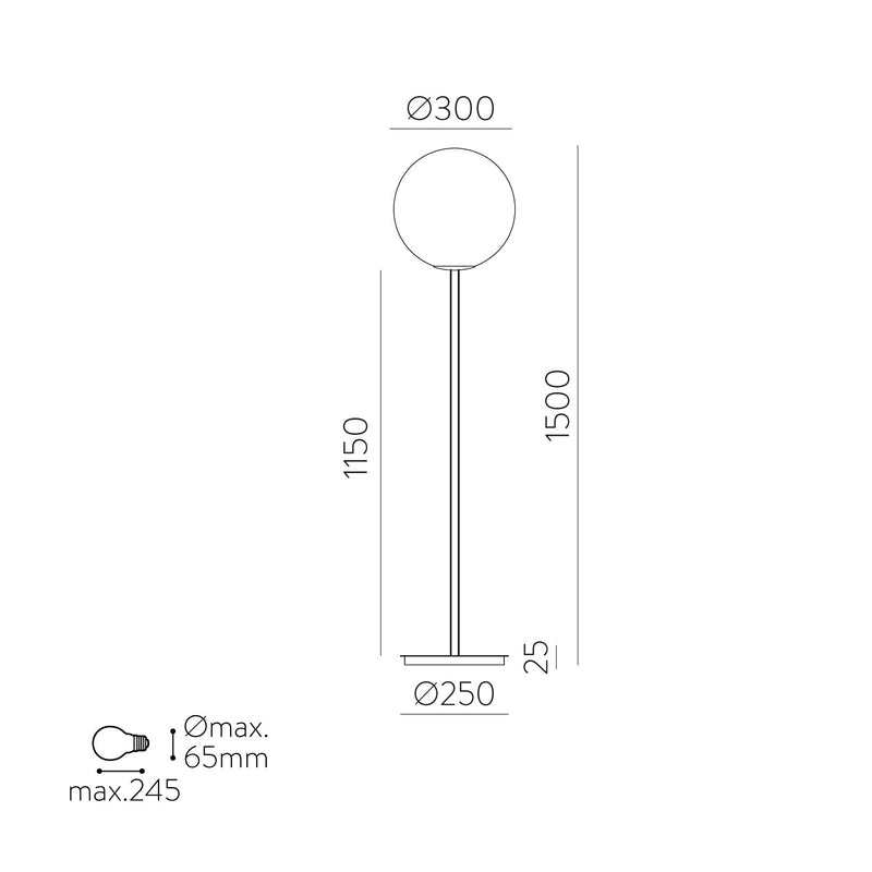 ACB Parma Lámpara de pie 3946/30 Negro Mate/Opal, LED E27 15W, CL.II H3946180N