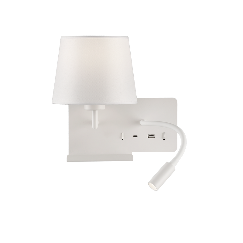 ACB Hold Aplique 16/3664 Blanco texturado, Pan. Blanca, LED 3W 3000K 285lm + LED E27 15W, CRI90 CL.I, Dos interruptores, Orientable, Con USB, CON USBC A3664181BIZQ