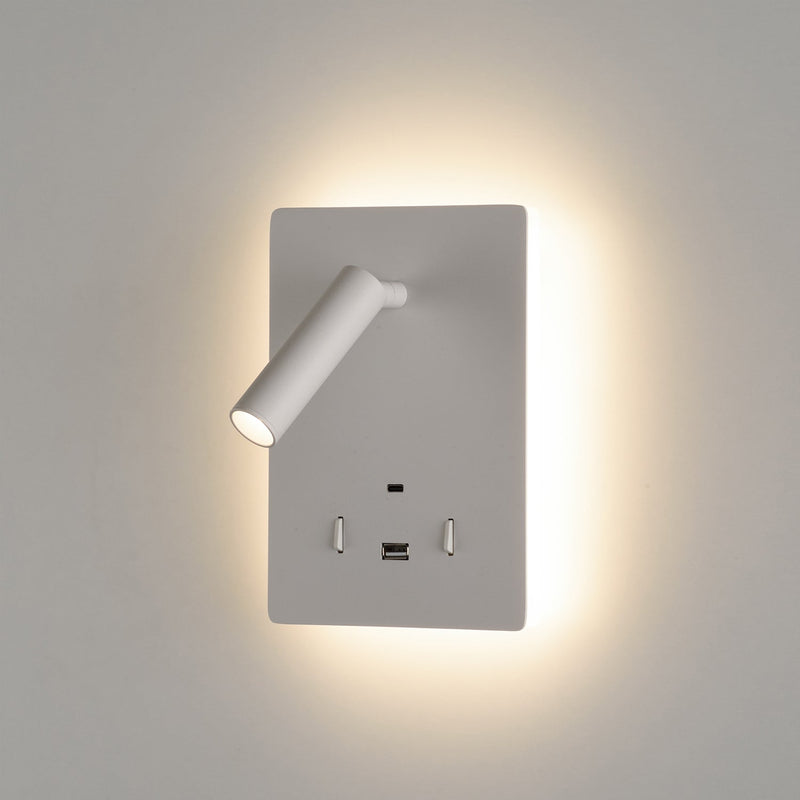 ACB Manat Aplique 16/3568 Blanco texturado, LED 12W 3000K 970lm + 3W 3000K 285lm, CRI90 CL.I, Dos interruptores, Orientable, Con USB, CON USBC A3568001B