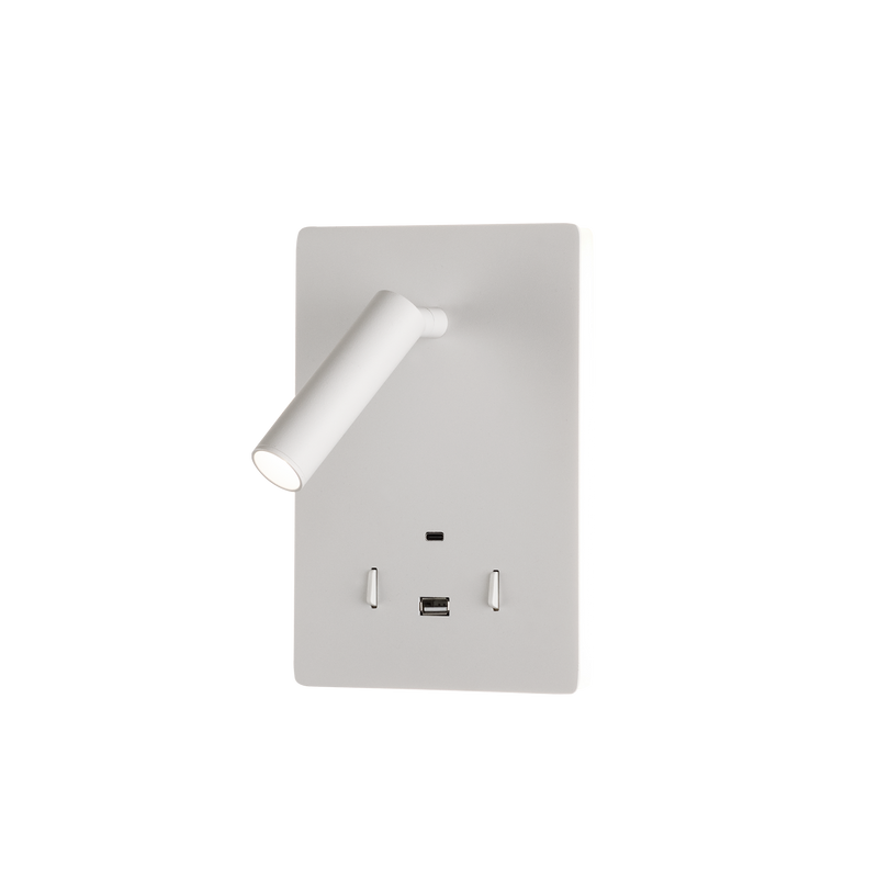 ACB Manat Aplique 16/3568 Blanco texturado, LED 12W 3000K 970lm + 3W 3000K 285lm, CRI90 CL.I, Dos interruptores, Orientable, Con USB, CON USBC A3568001B