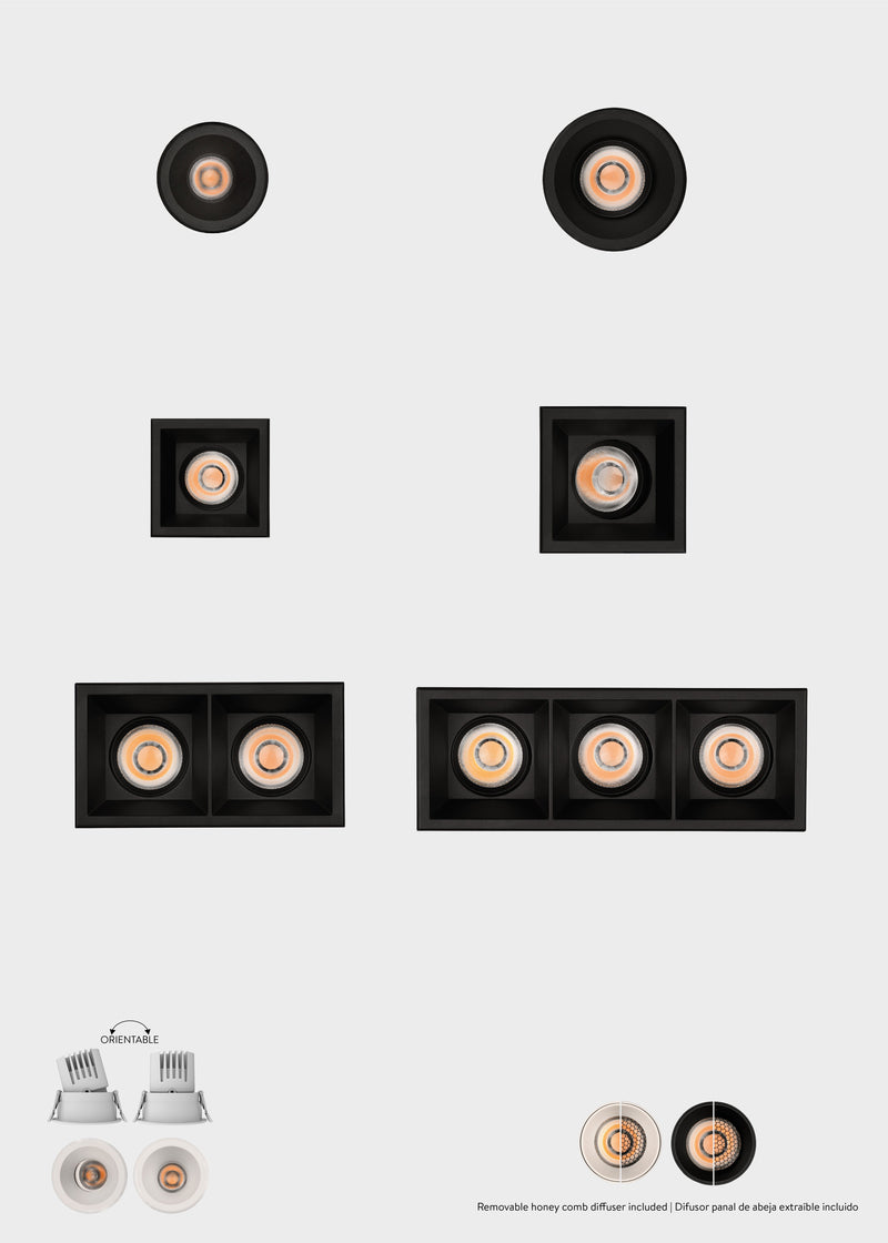 ACB Move Empotrable 3984/8 Cuadrado Negro Texturado, LED COB 12W 3000K 1260lm, CRI90 CL.II IP44/IP20, LED integrado E3984101N