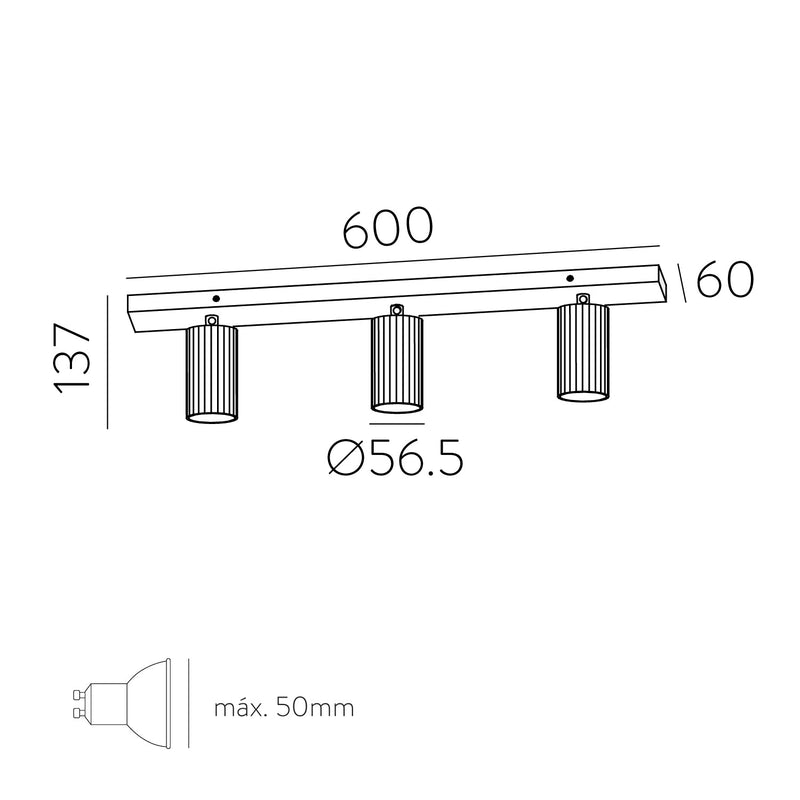 ACB Modrian Plafón 3951/R3 Negro, LED GU10 3x8W, CL.I, Orientable P3951380N