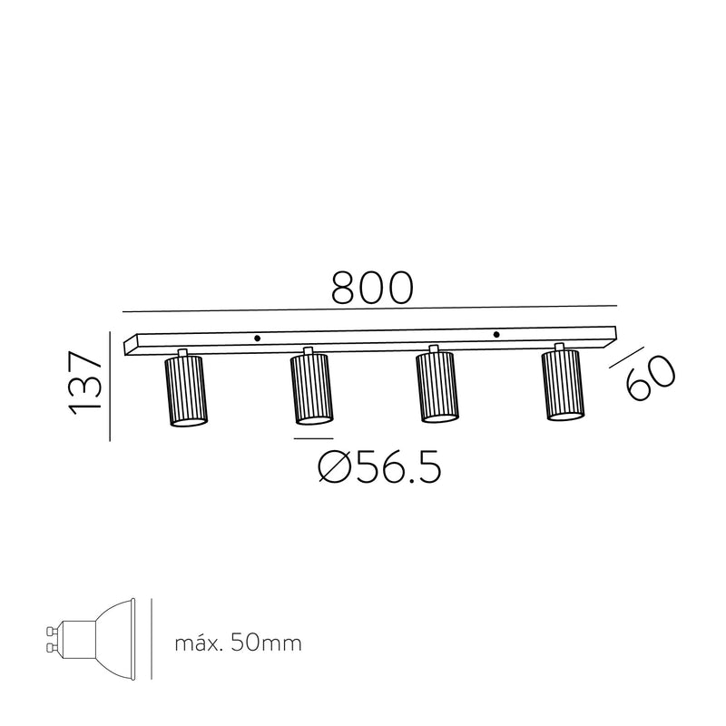 ACB Modrian Plafón 3951/R4 Blanco, LED GU10 4x8W, CL.I, Orientable P3951480B