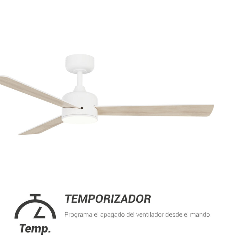 Sulion Ventilador de techo BALOO EVO L blanco con luz palas reversibles color madera 2199689