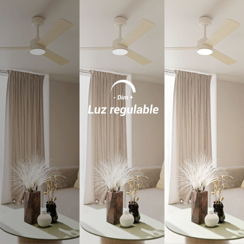 Sulion Ventilador de techo BALOO EVO L blanco con luz palas reversibles color madera 2199689