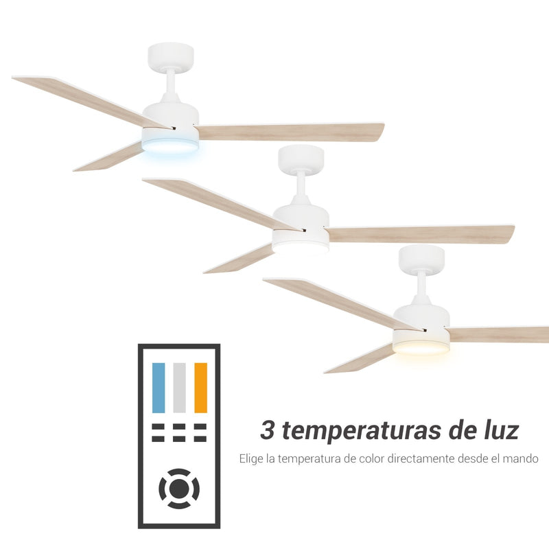 Sulion Ventilador de techo BALOO EVO L blanco con luz palas reversibles color madera 2199689