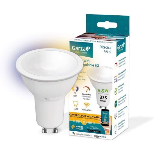 Garza 40176 Smarthome Bombilla LED WiFi CCT 5.5w GU10 Inteligente, Control por Voz y Alexa, 5 W, Blanco