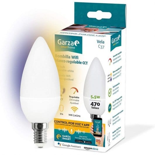 Garza 401273 Smarthome Bombilla LED WiFi CCT 5.5w Vela E14 Inteligente, Control por Voz y Alexa, 5.5 W, Blanco