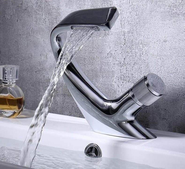 Annetta - Modern Chrome Plated Solid Brass Waterfall Spout Bathroom Faucet