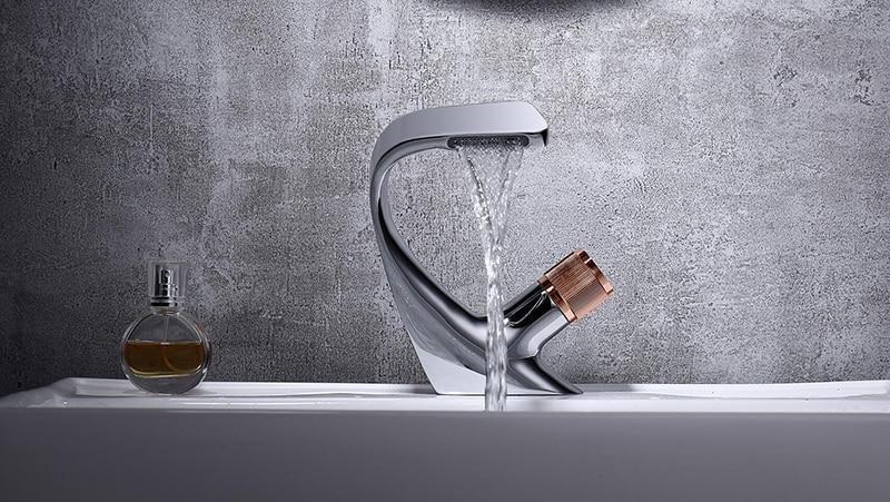 Annetta - Modern Chrome Plated Solid Brass Waterfall Spout Bathroom Faucet