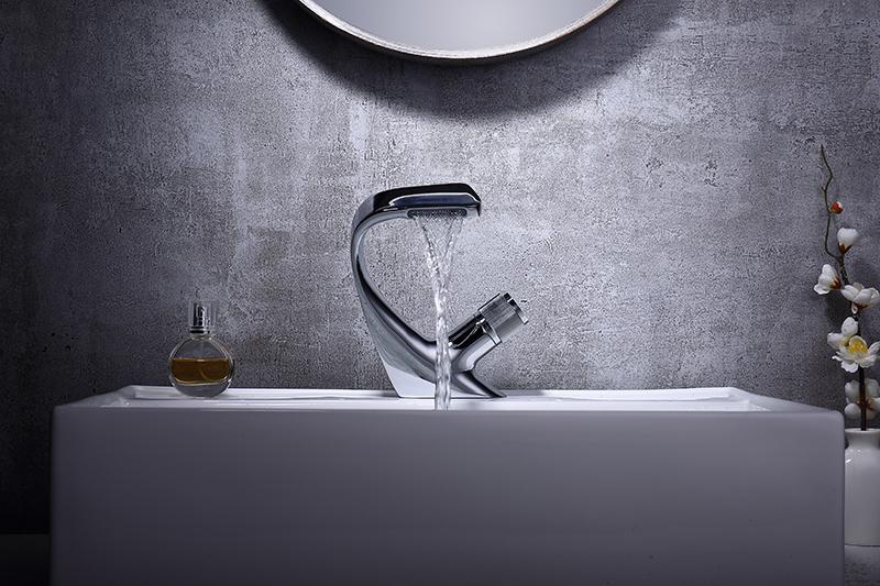 Annetta - Modern Chrome Plated Solid Brass Waterfall Spout Bathroom Faucet