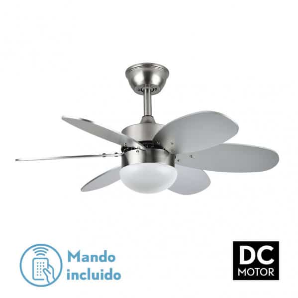 Fabrilamp Alves Ventilador Dc 2xe27 Niquel 6 Aspas Rev. Haya/plata 41x85d C/ Remoto Y Temporizador 175791642